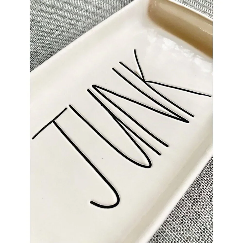 New Rae Dunn JUNK Ceramic Makeup Jewelry Keys Change Trinket Organizer Tray 9